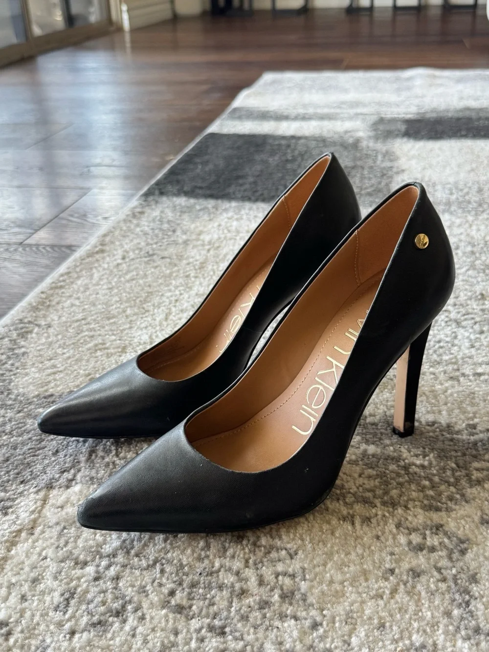 Calvin Klein Black Leather Pointed Stiletto Heels